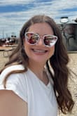 Wore these on my bachelorette and even though I forgot to take them off my blouse in these pictures, the way they reflected still looked great in photos. Very flattering on wider faces too! - Madeline L.