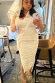 I wore this dress for my bachelorette party and it was so perfect! I was a bit worried that the length wasn't going to be comfortable but the slit works so well for dancing and movement. It's sexy but classy at the same time! I got so many compliments and it felt so good to wear. I want any reason to wear it again and I'm honestly considering wearing it for my rehearsal dinner also. The material isn't sheer at all. The double layer is super flattering. The ruching on the front and butt creates a bit of shaping and hides a tummy while still giving a body con look. Love love loved this dress! - Ashley M.