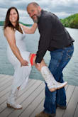 This dress was simple yet elegant- perfect for our outdoor elopement at the lake. I did have the length of the dress altered, but I'm 5'1" & have to have the length of almost everything altered. It fit perfectly everywhere else & the material is stretchy enough it never felt too tight or restrictive. There is an under layer that acts as a slip that isn't sewn to the dress below the bust- it kept twisting as we hiked around the lake for pictures- it would leave obvious wrinkles if you didn't lift the top layer & get the twisted slip straight, but that's nothing major, just took up a little extra time. I loved this dress & got so many compliments! - Chelsea B.