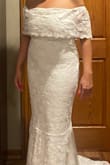 I have no idea what my measurements are. I took a chance and I am glad I did. I am getting the dress shortened by two inches which is no issue. I couldn't be happier. The top is a bit wrinkled from shipping but once it's on for alterations I may have them tighten it a bit. As far as the over-shoulder material. It hides all imperfections!!!!! - Joseph H.