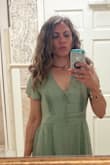 I am in love with the soft olive color as well as the overall fit. It is perfect for spring and summer and the material is lightweight, but good quality. Love the overall style. Boho chic :) and can be dressed up or down. Be aware that the sleeves do split open, (I did not pay attention to that), which likely would not matter to most, but I have muscular arms and that sometimes can make them look bigger in my opinion. Also, the dress is DEFINITELY long! I am 5'2" and if I had not worn heels it would have dragged the floor. I like that multiple shoe type look good with the style though too. It's a win for me!
Lastly, Looking at the pictures, I realize with regret I should have DEFINITELY steamed the dress. Which is my fault, not the dress' lol. LOVE IT. - Mary P.