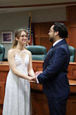 I got this dress for my civil ceremony and it was the perfect choice! Delicate and classy without being super formal. The material is good quality, it's relatively heavy. Adjustable straps were very useful. I have a smaller bust and a bigger hips, which puts me between sizes on some dresses, but since this dress is loose below the waist I went with an XS and it fit perfectly. The only problem I ran into was that it is surprisingly long. I'm about average height (I'm 5'5) but this dress swamped my feet even in heels. I had to get 4 inches taken off, which turned out perfectly but was an added step I didn't anticipate. Overall super happy with the dress and after agonizing over so many choices, I'm very glad I chose this one! - Amber F.