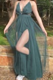 I was worried about ordering online, but the dress looked exactly like it did on the model. I wore this to my senior prom and it was exactly what I had hoped for. The only adjustment I made was hemming the dress by cutting off what I think was 11 inches of length? Everything else fit perfectly. I would recommend wearing pasties for a bra because the back is pretty low, and the v-neck is also low. The material was great and sturdy, even with people jumping on my dress a bit.
I ordered a size XS, and it fit everything besides my height.
One thing to keep in mind is that my measurements fluctuate, so these may not be exact. However, I don't think an inch in circumference anywhere, nor adding a cup size, would make a difference in fit with the dress style! - Madison H.