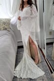 My wedding is this October and I wanted a dress that wouldn't expose too much in case the weather is chilly but still looks elegant and flatters my body. The dress is very lightweight and breathable, so I feel confident it will be comfortable with the unpredictable fall weather. I can even get away with wearing a bra underneath, just gotta find the right one that won't peak in the middle. I was nervous about the length (being a short woman) but the dress turned out to be the perfect length with me wearing medium sized heels. I'm so excited to wear this dress on my wedding day! Only complaint is I will have to steam or iron the inner layer because it arrived a little wrinkled, but that's expected with anything purchased online. Overall, this dress leaves me speechless! - Mariam H.