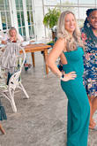 I originally bought the medium but had to exchange for the small. The Medium fit except for the fact that it was about four inches to big in the crotch area. Lol The small fit better! The length was pretty long, but I wore wedges and it helped. I got so many compliments on it!! - Nicole G.