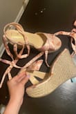 Was SO excited for these shoes as pink is my favorite color. Wore them around my house to make sure they were comfy before a wedding. After getting ready for the wedding and just walking 100 yards down the stairs of the hotel, the binding on my right shoe broke in all three places. 

Best part of the weekend was the backup heels I brought. - Megan B.