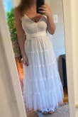 I bought this to wear to my summer bridal shower and early fall rehearsal dinner and this dress will be perfect! The skirt is so fun and adds such a pretty detail. I also love the extra long ribbon length, you can adjust it and really snatch your waist! - Willow Y.
