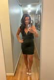 This dress fits perfectly to size!  I wore it to my children's school's auction.  It was sexy without being overly revealing.  I'm on the smaller chest size and the low v was perfect.  The fit was very flattering.  Would highly recommend this dress! - Nicole K.