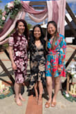 This was my first Lulus order and I was very impressed! I loved the look of this dress so much but was skeptical to order because I was afraid it would be too long for my petite size but thankfully my 4" block heels made it work. I ordered the large and it fit comfortably. A little long but with my shoes, I maybe had less than a half inch hit the floor which I didn't think was a big deal. The top part was a little snug but I was comfortable the whole night. The adjustable straps were perfect to accommodate my smaller chest. I'm also 4 months postpartum here and the floral midsection helped hide some of my belly. Overall a perfect dress for a wedding! - Rebecca F.
