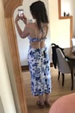Gorgeous pattern! I'm a size 6 with wide hips and a smaller chest. I usually wear a S, but went with a M since there were no reviews. Adjustable straps, but when I tightened them the elastic band in the back gaped a lot. I'll just pin the back. I think a S would be too tight on my hips. Can't wait to wear this to my engagement party! - Isabelle E.
