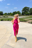 I love this dress! The color is stunning, love the open back, is extremely flattering on my body. I got a size large and it's a little too big in the chest but nothing double-sided tape can't fix! - Lilly K.