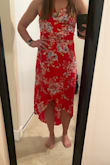I typically wear a small or medium, but ordered a medium based on reviews; the medium fit great! The color is vibrant and the material is comfortable. - Melissa C.