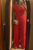 Well made, nicely lined, beautiful eye-catching red color, and great length for tall people. Very classy, can be worn on a date night or formal occasion. I was really surprised with the high quality of this jumper with it being on the inexpensive side. 
I did need to have the top taken in, I'm sure a large would've fit me better up top but would have been very form-fitting in the butt area. 
I like a modest look. Buy it, you will not be disappointed with this purchase! - Kwoalana E.