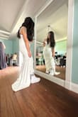 I needed a new wedding dress 3 weeks before my wedding. This dress fit like a glove and only needed hemming. I felt like a goddess the entire day. It was so comfortable and light. Recommend knee length shapewear! - Julie S.