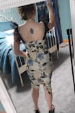 I was obsessed with this dress after seeing it! It's definitely bolder than what I would usually wear but I kept coming back to it. I decided to give it a try and while it's a gorgeous dress and fit like a glove I ultimately returned it for a few reasons. I was shopping for a dress for my sister's spring wedding and was already a little worried that it wouldn't be warm enough as it cooled off later in the night. Another big concern of mine was that I wouldn't be able to move around in it well enough when it came to dancing because the hem was fairly snug around my legs. And maybe this is just me being picky about the style on my body but I didn't love where the length hit on my legs either, I think I'm just too short for it. The straps were definitely outside my comfort zone. I think if I had worn it to the wedding I would have tried to iron them down a bit (kinda felt like a bearded dragon). l will say the quality was really nice though and I think it would be a super flattering dress on someone else! - Grace W.