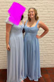 The fabric is really nice and feels more expensive than it is. The color is lovely and the cut of the dress is very flattering, I was able to wear a normal bra with it which is huge! My only problem was that the large fit great for me other than being too long to wear without high heels. - Daisy G.