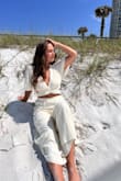 I absolutely loved this fit & got tons of compliments when I wore it. It was perfect for the beach. The top is low cut but it didn't show too much off. Still classy. The pants were super comfortable & had a lightweight feel to them. This outfit would be perfect for any type of beach vacay. - Katlyn A.