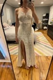I thought the length would be ok based on the model's size, but it was just too short on me, and the slit was a little high and closer to the front than it appears in the pic. I also feel like the bust area is just a little awkwardly high. - Allison G.