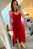 I honestly haven't had a dress fit so perfectly in a long time!!! It is made beautifully, and fits perfectly while still being super comfortable. NO Spanx needed since it gives you the room in the waist w the ruching, and I was able to wear a normal strapless bra with it which I loved. It gave me such a great figure, and I got SO many compliments!! - Amy O.