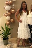 When this dress first came in; I was worried it would be too fancy for my bridal shower. But boy, this dress was a hit! I got so many compliments and my fiancé asked if this was my actual wedding dress.
The fit was about perfect! Has adjustable straps which makes it easier to get the desired look. I would highly recommend this dress. Perfect amount of sparkle too. - Kallie S.