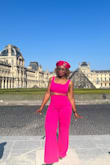 Lissseeenn! Don't debate! Buy the outfit! The shade of pink! Perfection! The fit! Perfection! The feel of fabric! Perfection! I wore this while in Paris and literally got stopped on the streets! This is a great in expensive option for almost any event. You could add a blazer for work! Take it off add accessories and go straight to dinner! You won't be disappointed. - Tameka G.