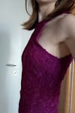 The dress is amazing: perfect length, strong color, beautiful lace. However, the top part fits strange on me. It's a bit loose on the sides and at times you can see the bra/the chest. I would suggest buying it only if you have at least a B cup, as I had already read reviews similar to mine but chose to ignore them.
Nevertheless, beautiful dress! I still wore it. - Laura P.