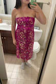 This dress is so pretty! Unfortunately it was really hard to zip over my chest. I am a 40DD. Once I got it zipped, it was rolling down at the top because it was way too tight. Also, there were some threads at the top that started coming loose. I wish this fit because it was sooooo pretty! - Bailey B.