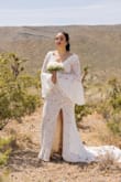In love with the dress, it fit perfectly! It was perfect for my Las Vegas wedding in the desert. The lace fabric is very forgiving, it helps hide my mommy pouch. The dress was a bit long for me but 3-inch wedges helped with the length. I didn't like that the inner lining was not sewn onto the lace, like other reviews suggested I had used magic hemming tape to tape the inner lining to the lace. The dress can be worn with or without a bra, and it does not have any support but I opted not to use one. - Yaritza M.