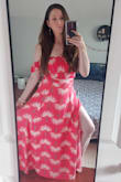 It fits perfectly and flows very nicely. The slit on both sides is fun and looks super sexy when seated. The length works both for flip-flops and platform wedges. I love this dress! - Jennifer M.