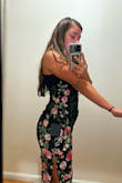 The detail in the embroidered flowers is amazing! Such a pretty and delicate dress. The mesh isn't see-through in darker lighting, I think in brighter light make sure you have some coverage underneath. I'm 130 lbs and all my weight is in my butt and legs. Fits my top amazing, did have to tighten the straps a little which ended up bringing the waist seam higher than where it's supposed to be. Not a problem. A little looser right above my butt that's expected with a midi dress. I'm almost 5'2 so this dress sits a little longer than I'd like but I'm okay with that! - Alli C.
