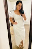 I love this dress it's a little thick but it just means it is not see through. It hugs the curves and even hides the extra belly fat with the way the dress is designed. I will be using it for my court wedding! - Gabriela G.