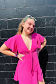 The color was great (it's a little bit more pale pink than my photos). I wore to the Taylor Swift Eras Tour and it was perfect for Lover. Didn't need a bra, as the tie front allowed me to adjust accordingly. Was a bit short, as you can see the slip I wore underneath, but I wouldn't get a bigger size as the rest of the fit felt comfortable. Definitely wear shorts underneath. The cutouts were flattering, and I got a lot of compliments. The material is a bit thicker which I appreciated it wasn't see-through in the rain. Can't wait to wear again to brunch! - Annika E.