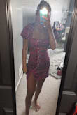 I ordered a XS because I prefer the length to be short on my body since I am already shorter in height. the dress fit me great all around and is very true to size. At least for me I didn't think it was too short. The pattern is so adorable and it comes exactly like the picture. The colors are vibrant and the puffy  sleeves are so fun. The material is great quality but does not have a lot of stretch at all so consider that if you are between sizes. - Kara S.