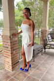 Wore this to a red, white, and blue wedding and felt beautiful and comfortable the entire time. Fabric is forgiving, not see through (important for undergarment selection or omission) and hugged all my curves perfectly! - Virginia M.