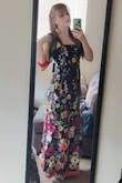 Definitely the most gorgeous thing I own. It's so beautiful, I got so many compliments on it all night, it fits great, not uncomfortable, super flattering, etc etc etc. The flowers may need to be ironed out or otherwise fiddled with to make sure they're not folded over but I mean honestly I don't have any complaints about this dress. Love love love - Jennifer K.