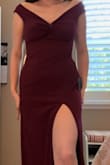The color is so beautiful and the material is of great quality. I love the over-the-shoulder look and the slit is in a perfect place where it actually shows off your leg. I've had other dresses where the opening is in a weird spot where you don't actually see the leg but this one is perfectly placed. The material is slightly stretchy so it is very comfortable to move around in. The off-the-shoulder also had a material that prevent them from sliding off so it stays in place more easily. I have a wedding to attend this weekend and can't wait to wear this dress. - Bianca C.