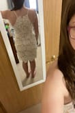 This was my favorite dress I purchased for my wedding rehearsal dinner. It's slightly tight over my hips but I know if I sized up, the bust would be much too large. I'm hoping it doesn't ride up too much while wearing. - Kimberly W.