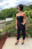I am a jumpsuit girl and this one is my favorite! I am also obsessed with pockets.  This is comfortable and fits true to size.  I am 5'5 and 132 lbs with wider hips and small waist.  The material is great quality and has some flexibility when sitting or moving around.  The zipper on the back is well made.  I love this outfit so much I ordered an extra in case something happens to this one and is no longer available. - Michelle T.