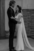 I ended up getting the dress altered to be slightly tighter & the train removed since I'm short and the dress ended up fitting perfectly after the minor alterations! The fabric was comfortable and high quality. - Mariah V.