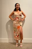 I received so many compliments. I felt comfortable the entire night. The fabric is soft and the pattern is beautiful. The shape of the dress accentuated my curves. You'll need sticky bra for this dress so make sure you get those as well. LOVE this dress!!! - Marcia B.