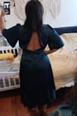 The color, fabric, and style are all gorgeous, however, the zipper in the back didn't make it past my waist. I usually get a size Small, and ordered a Medium and you can see it fits great aside from the fact it doesn't zip up. I do have broader shoulders and upper back, so if you are narrow on the upper half it would likely zip. - Mia A.