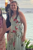 I bought this dress to wear to a nice dinner on my vacation in Hawaii. The dress is elegant and gorgeous and I got a lot of compliments on it. The material is beautiful and it's a very comfortable and flattering dress. The material is thick enough that I wore it without a bra. The dress is long like others have said, but I am tall and wore heels with it, so it wasn't a problem. I also loved the slit. - Michelle R.
