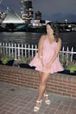 This dress is super cute but it's a bit on the short side. Also, the top was too large on me (I usually don't have that problem!) so I had to tighten the straps quite a bit which made the dress even shorter. Shorts underneath would do the trick! - Madeline R.