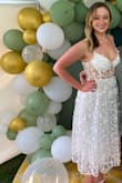 This dress was absolutely stunning! It was the perfect outfit for my "Love in Bloom" bridal shower, and I got so many compliments! It fits me like a glove. I will say that the bust seems to run a bit small so size up if you're worried about being in between sizes there. But overall, this dress was super flattering, and was great for the hot weather we had that day! - Kelly C.