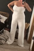 I think it needs some Spanx and I would feel better in it. Ordered for rehearsal dinner but feel like I'd be worried about what my hips/stomach looked like the whole time. Kept for honeymoon dinner outfit. Not a super flattering material, and I really only kept it because I like the back. - Angelica R.