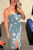 Beautiful fabric, well constructed and got a ton of compliments both at the wedding and on social media after! Someone asked me if I had it tailored because it fit like a glove. Just had to hem it a bit but the lace up detail makes it so easy for it to fit well. The slit is pretty high though when you sit but it's definitely manageable. Can't wait to wear it again! - Kacey P.