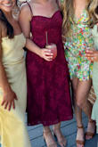 I absolutely loved this dress!! At first, I ordered it in a medium but exchanged it for a small because it was truly too big in the bust for me (32A). It's so nice and good material. Wore it for an outdoor wedding, in the Midwest, in August (aka - hot & humid) and I was so comfortable. The straps are ties, so they were a little tricky to tie by myself, but I figured it out and they stayed up fine! Saw another woman, at the wedding, wearing the same dress, but thankfully in a different color! Overall - highly recommend! - Jordynn H.