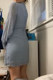 The dress is super cute. I always buy XS & it got me but if you're looking for something with a little wiggle room I'd size up. I'm a 34 DD & it fits a little tight there. Overall I love the dress though. Not super short but I'm 5'1 - Ana R.