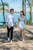 I got this for my engagement photos and they turned out so well!
Regarding sizing, I was already warned by the other reviews, so I can't really complain. I opted to order my true size which is a small, and while the dress fit, I definitely would have been comfier in a Medium. Size up if you're on the fence because this material has zero stretch.
That being said, it's such a cute dress. The sleeves would sometimes flop off, but it wasn't much of an annoyance. The back is so cute, and the overall feel is really nice. It also comes with a white slip underneath so the dress isn't transparent at all despite being mostly white. - Jacqueline F.