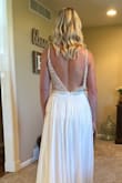 I ordered several styles from Lulus and all of which fit me like a glove except this one. This dress was my least favorite because I preferred more fitted/flared mermaid or trumpet dresses on my body. This one was just too much fabric, too much of a flowy skirt for my beach elopement, and too many rhinestones (a few loose ends poked my finger like a sharp needle, ouch!) The beading is beautiful, especially for the price but for me personally @ my age (40) it just felt more like a princess Prom dress than a Bride. I'm 5'7ish and length was much too long. I'm about 135 with slender, athletic V shape build with broad shoulders and small chest (34A). The S couldn't zip it and the back of M was too loose which could be fixed with alterations but just wasn't for me. - Samantha P.